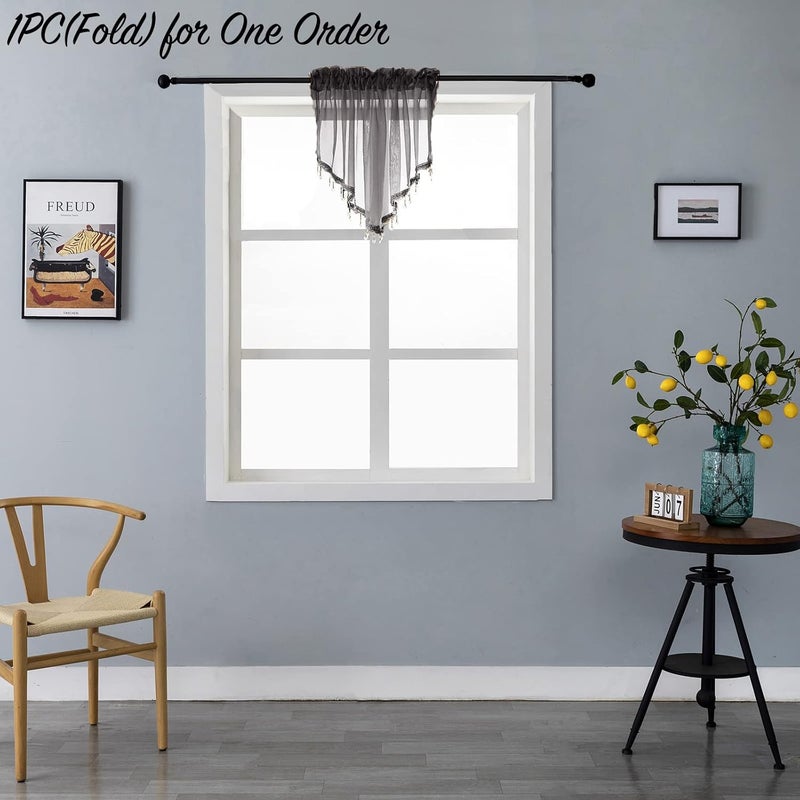 PearAge Beaded Sheer Valance Curtains for Living Room,Rod Pocket Farmhouse Window Valance, Bead Trim Tassel Voile Sheer Curtain Valance for Bedroom Bathroom Cafe 51x24 Inches (Black) 1PC - Image 2